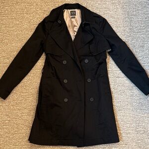 Armani Exchange Black Double-Breasted Tench Coat